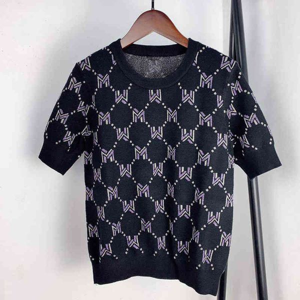 

women's knits & tees s family french minority sweater 20 autumn winter ol commuting versatile round neck checkered short sleeve top, White