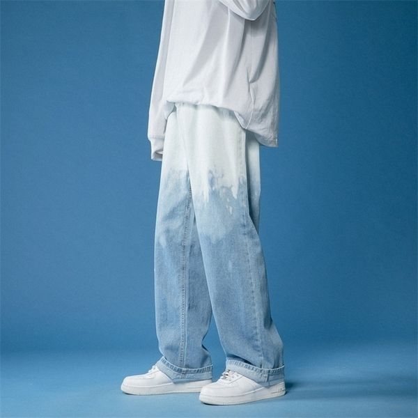 Sommer Tie-dye Ombr￩ Männer Jeans Mode Lässig Männlich Breite Bein Hosen Minimalismus Gerade Lose Denim 220328