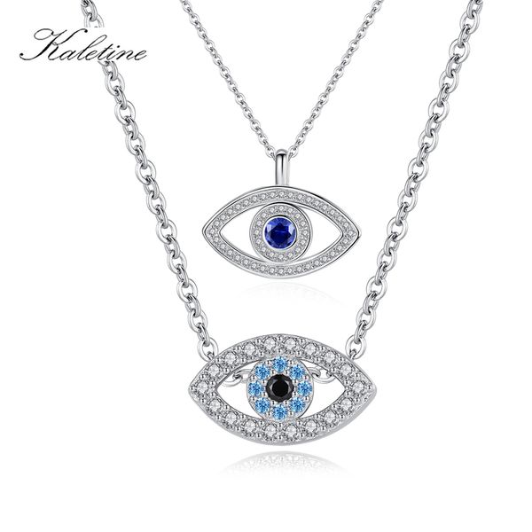 

kaletine fashion charm 925 sterling silver necklace luck turkey blue rhinestones eye choker for women 220722