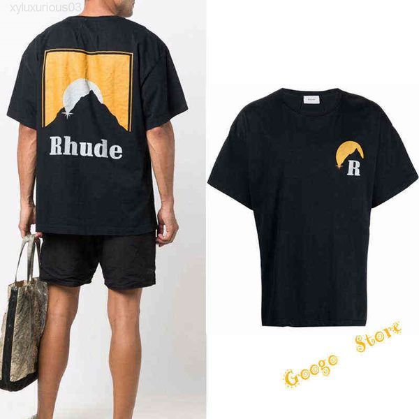 

sunset theme hip hop rhude t-shirt men women 1 1 rh graphic short sleeve oversized vintage sundry tee aa220308, White;black