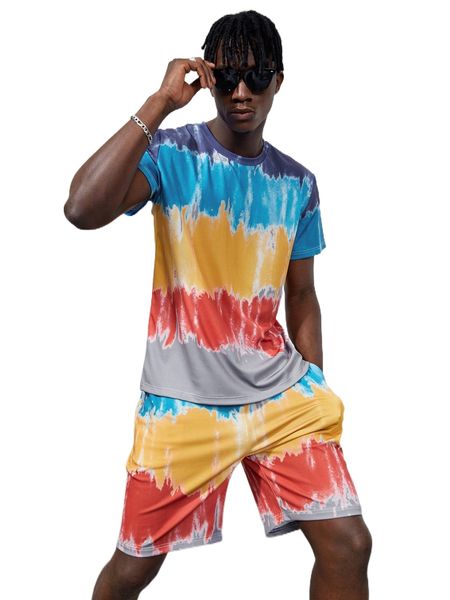 

men tie dye tee & shorts x2jn#, Gray