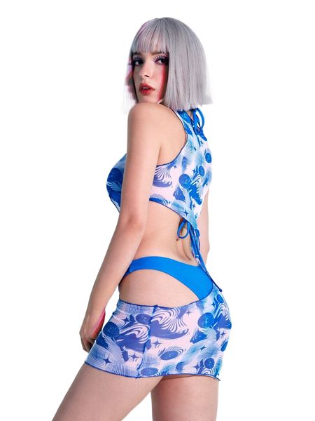 

romwe 3pack graphic bikini swimsuit with cover up b0q4#, White;black