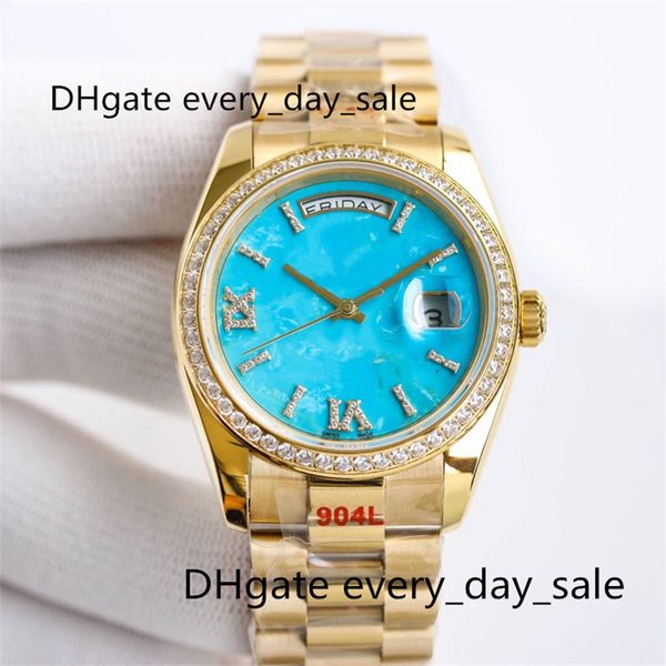 

4 style turquoise watch week calendar 36mm automatic machinery luxury men's watches cal3255 movement inlaid with diamond high-quality f, Slivery;brown