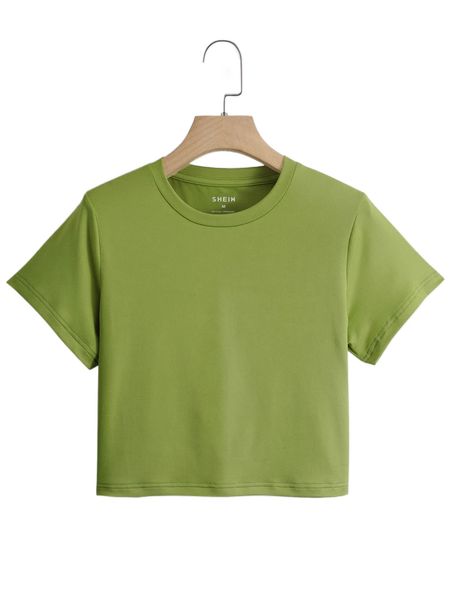 

solid short sleeve crop tee q2ht#, White