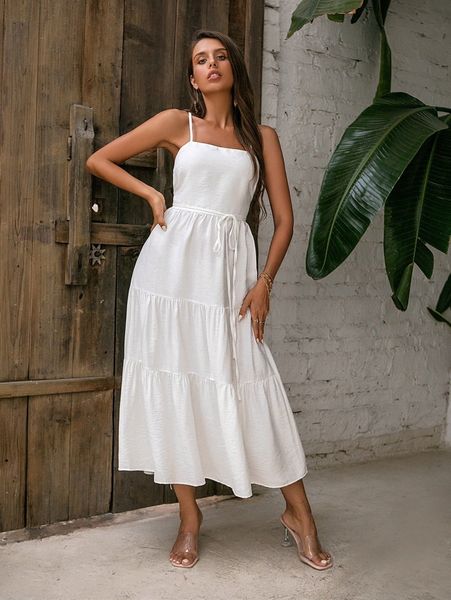 

love&lemonade ruffle hem lace up back cami dress o69h#, Black;gray