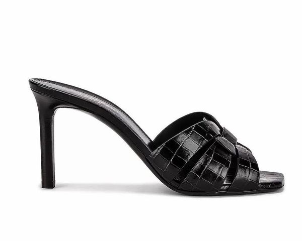 

with box women slipper sandal shoes luxury designer shoes tribute genuine leather sandals slide stiletto heels fashion footwear 35-43, Black
