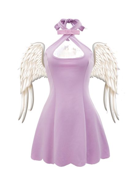 

cut out crisscross bow front tie backless halter dress h66w#, Black;gray