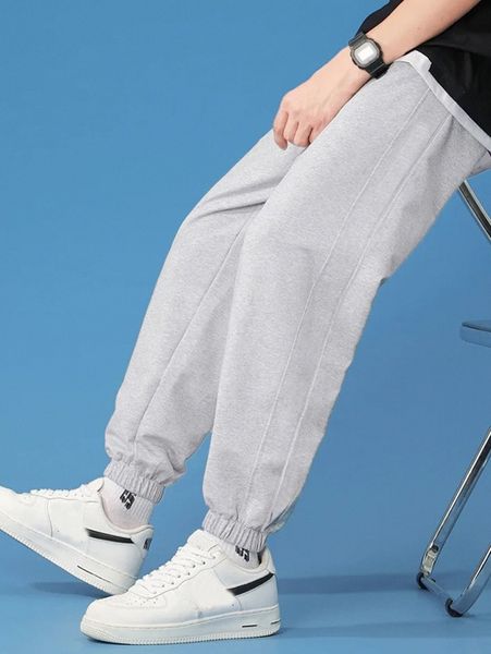 

men solid slant pocket sweatpants 75d4#, Black