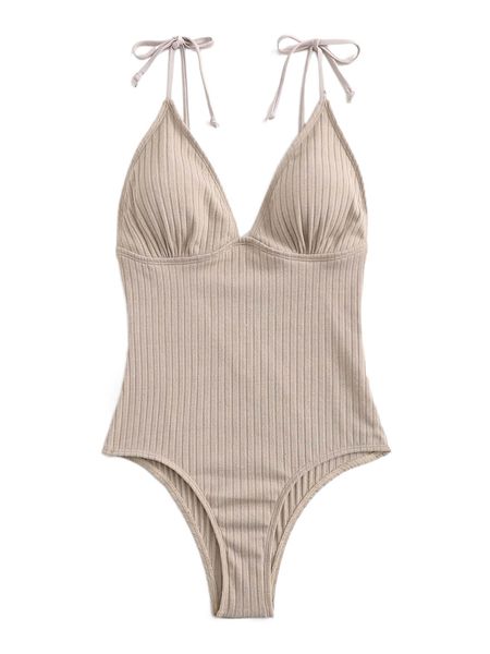 

plain tie shoulder one piece swimsuit 414w#, White;black