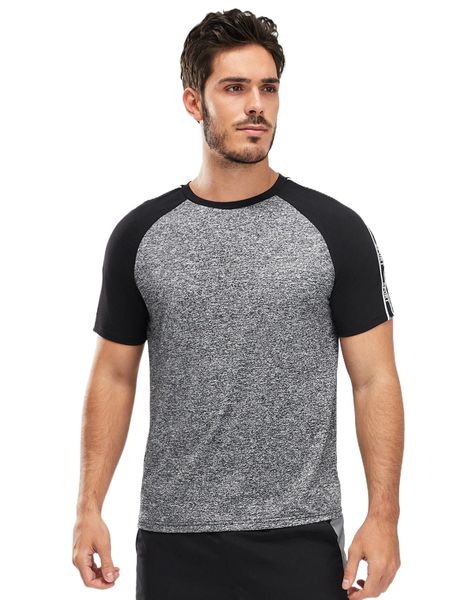 

men letter tape panel contrast raglan sleeve tee s190#, White;black