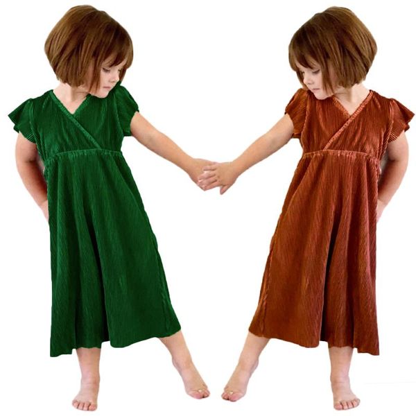 Kız Elbiseleri Kız Kız Kızlar Khaki Klasik Kısa Kollu Elbise Yürümeye Başlayan Çocuklar Yumuşak Normal Vestidos Çocuk Giysileri 2 3 4 5 6 Yaş kız '