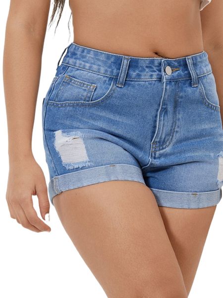 

petite ripped roll hem denim shorts 79ls#, White;black