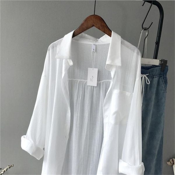 

autumn sleeve shirts loose cotton casual white long blouse women 220728
