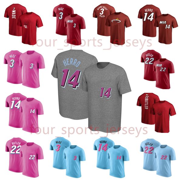 

print basketball fans tees t-shirt jerseys 22 butler 14 herro 3 wade jersey size xs--xxl, Black