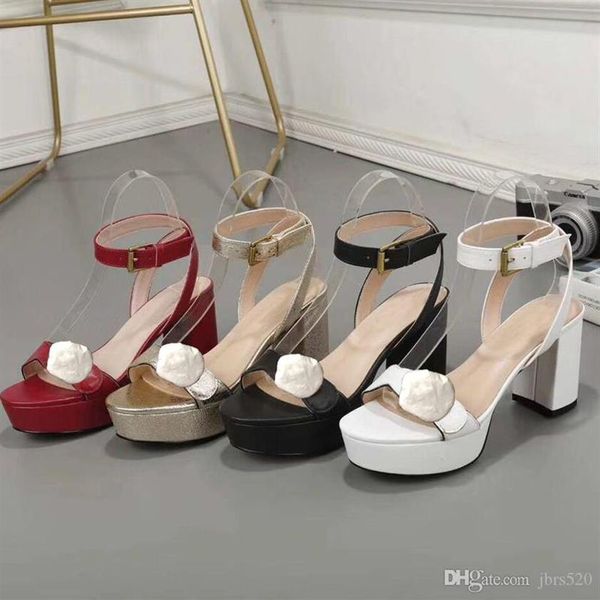 

designer high heeled sandals leather waterproof platform rough heel leather fashion woman shoes metal buckle parties luxury s305f, Black