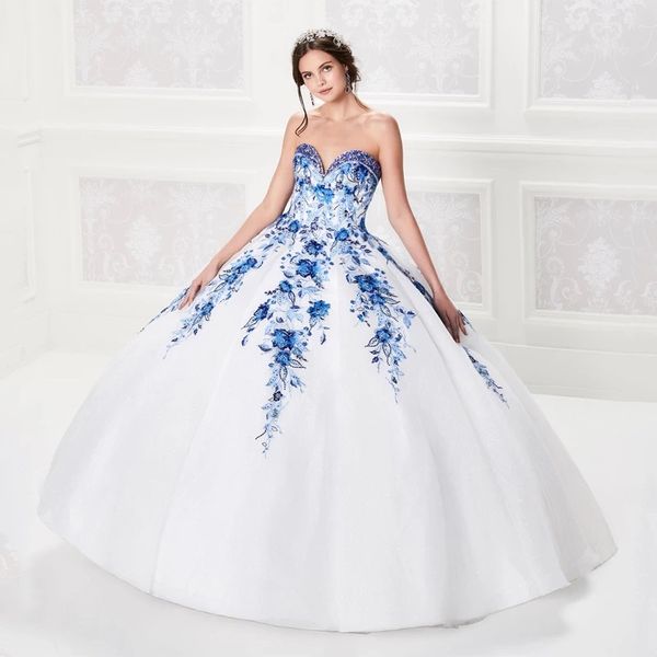 

2022 white quinceanera dresses applique puffy skirt sweet 16 dress long vestidos de 15 ball gown prom gowns, Blue;red