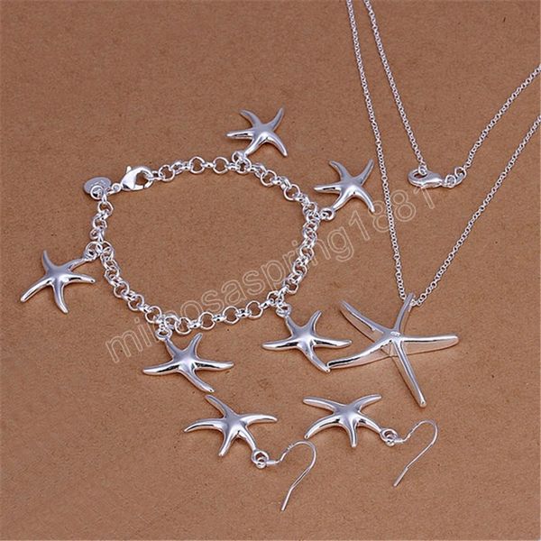 Orecchini in argento sterling 925 con ciondolo a forma di stella marina, collana, orecchini, set di gioielli per le donne, regali di Natale per feste di moda