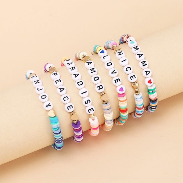 

colorful polymer clay disc beads strands bracelet ins style initial bead bracelets for summer women gift, Black