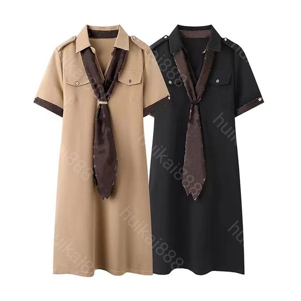 

designer women's casual dresses fashion l printed scarf v neck high-end brand dress for woman, Black;gray