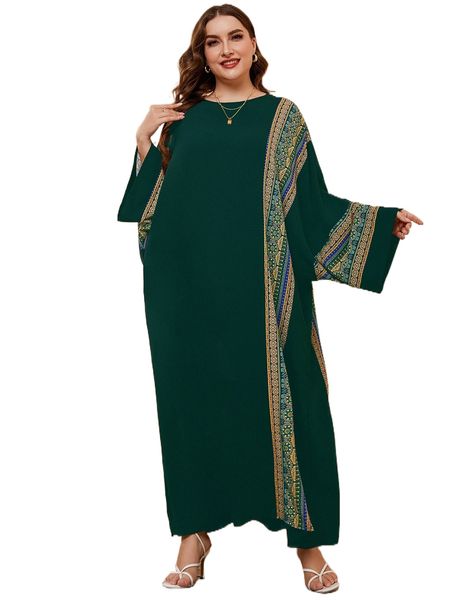 

plus geo print batwing sleeve maxi dress o9k5#, Black