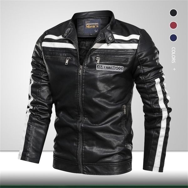 

men's motorcycle leather jacket winter men fashion casual biker jacket coat male stand collar warm pu outwear 201127, Black;brown