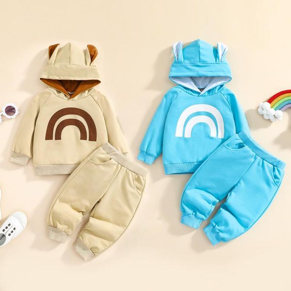 

clothing sets 6m-3t toddler boys solid color clothes baby girls cotton print children's cute rainbow hooded trousers suits, White