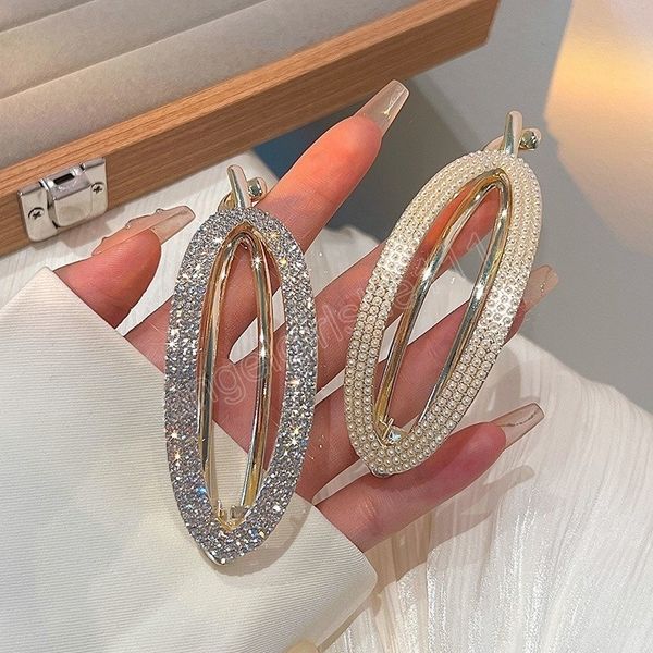 

luxury metal rhinestone curling hair clip for women headdress ponytail hairpin fashion barrettes hairgrips hair accessories gift, Slivery;white