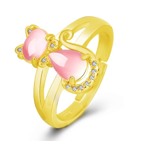 Gold Katze Tier Ringe CZ Ross Quarz Kristall Rosa Opal Ringe Schmuck Großhandel für Frauen Mädchen Ring