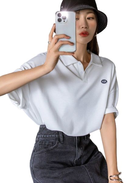 

dazy letter embroidery polo tee r76g#, White