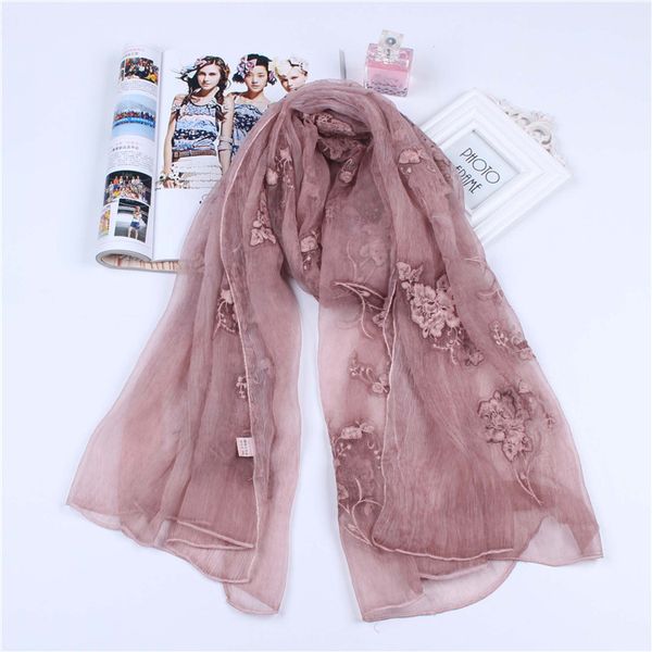 190см * 90см реальный шелковый креп шарф длинный шарф тонкий и мягкий цветочный вышивка YS222