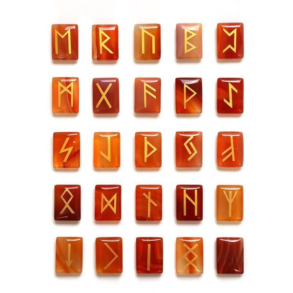 Altro 25 pezzi / set agate rosse corniola occhi di tigre pietra nera set di cristalli scritte simbolo pagano wiccan amuleti nordici rune nordiche altro