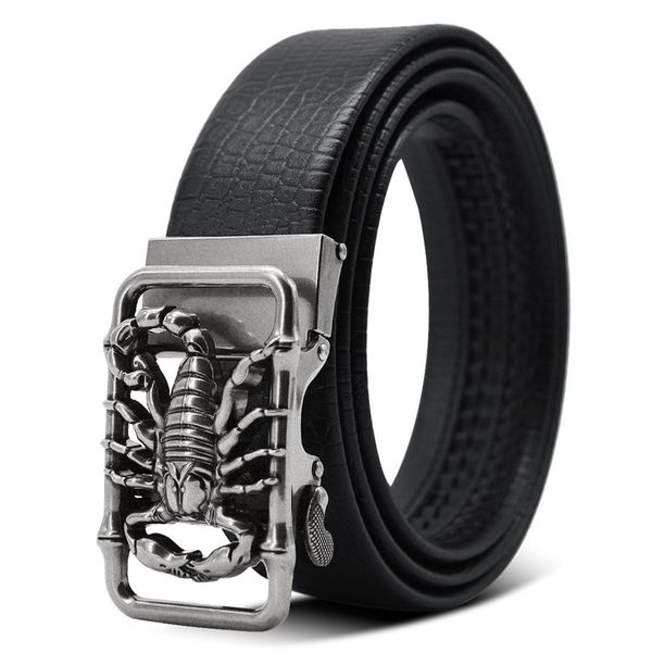 

metal scorpion shape 3d buckle belts men leather luxury brand automatic punk male quality designer animal 220318, Black;brown