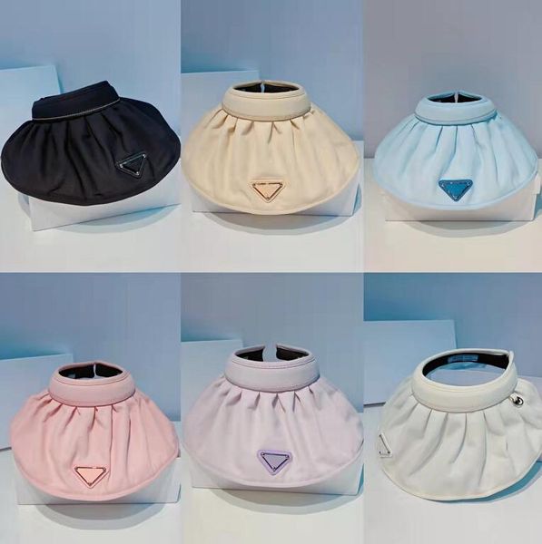 

fashion designer visor cap candy color folding sun hat multi colors lady outdoor exercise golf sand beach luxury empty visor caps, Blue;gray