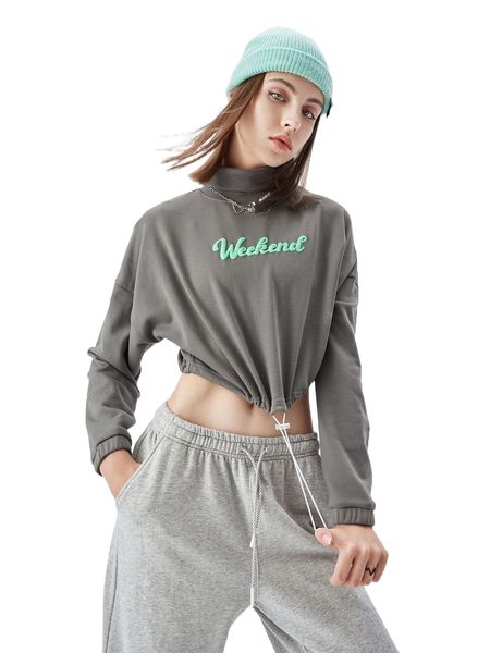 

letter graphic drop shoulder funnel neck pullover f68n#, Black