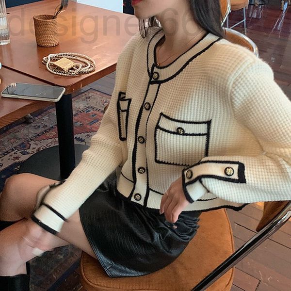 

women's sweaters designer xiaoxiangfeng black and white contrast color sweater cardigan autumn winter long sleeve loose casual pocket b, White;black