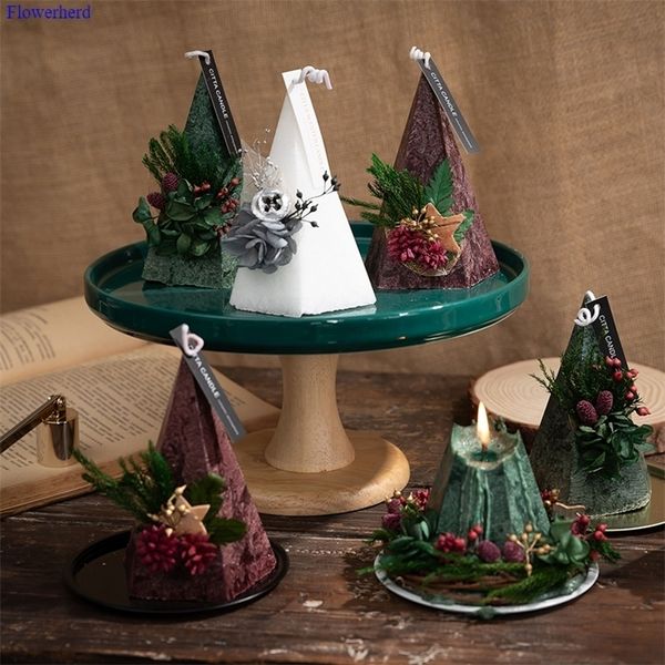 Nordic Geometrische Kegel Duftende Pyramide Form Kerze Weihnachtsbaum Ewige Blume Einfache Hochzeit Hause Dekoration LJ201018