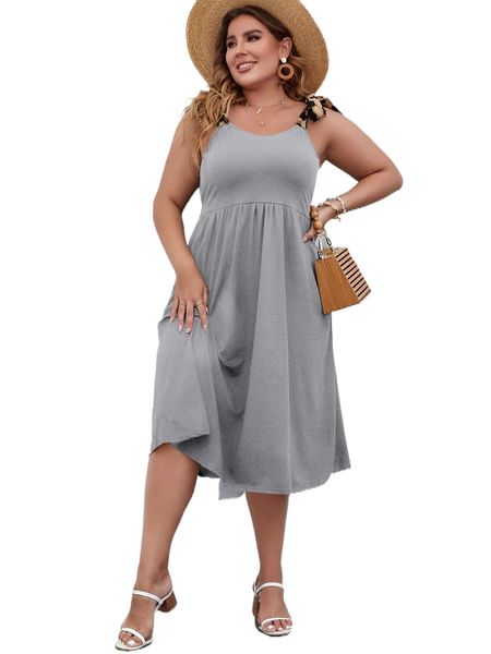 

plus contrast leopard tie shoulder cami dress j164#, Black