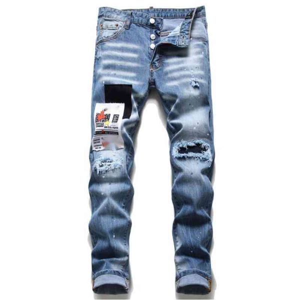 

designer jeans for men dsq contrast color maple leaf light blue jeans trousers spray paint personality hip hop mens true jean pants