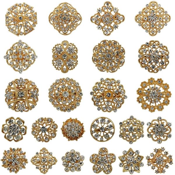 

weimanjingdian brand lots of 24 pcs mixed flower alloy brooches set for diy wedding bouquets accessories kits 220810, Gray