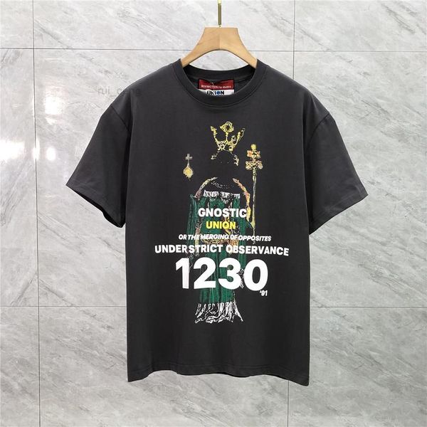 

washed 22ss vintage print t shirt men women cotton tees fashion summer real pics, Black;brown