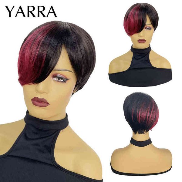 Pixie Cut Wig Colorido Cabelo humano curto e reto Bob para mulheres negras Remy Máquina cheia fez Cheveux Humains Yarra 220609