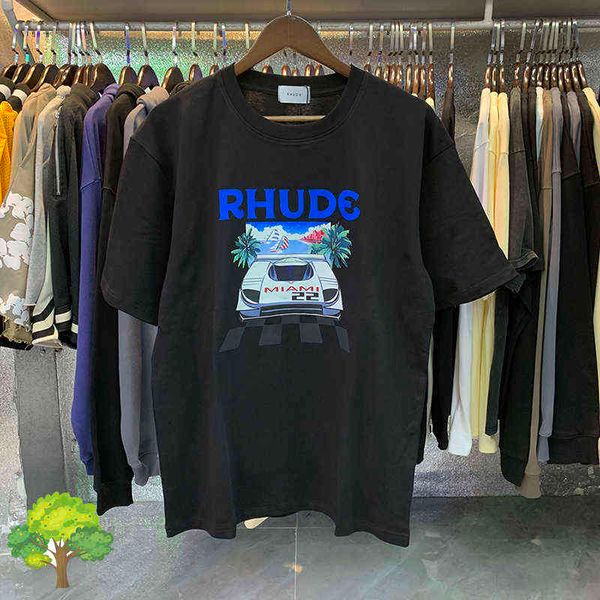 Imagens reais rhude de tocar camisetas de impressão de cartas de alta qualidade Mulheres de camisa de tamanho grande moda de hip-hop