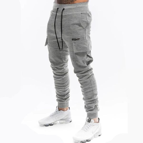 

men's pants joggers sweatpants men casual cargo fitness bottoms skinny sportswear black trousers male multi-pocket cotton track