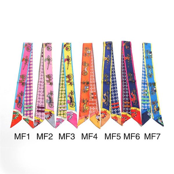 

2018 horse print scarf women small faux silk scarf striped headwear luxury handle bag ribbon long scarves252n, Blue;gray