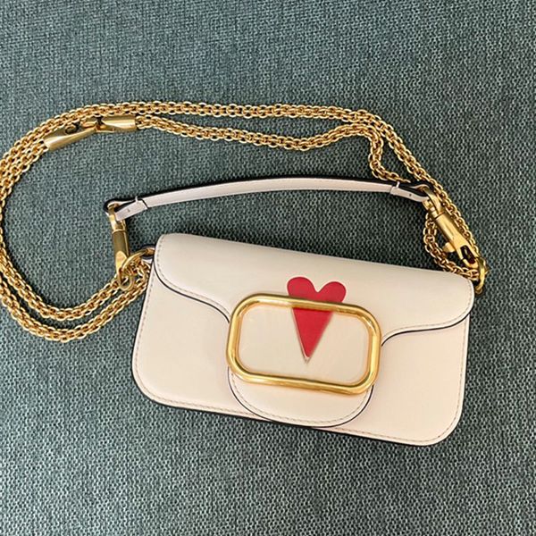 

baguette bag retro brass chain crossbody bags shoulder bags purse women flap axillary handbag red heart sheepskin genuine leather magnetic