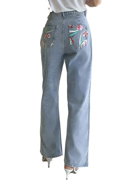 

dazy high waist floral print wide leg jeans i9a0#, Blue