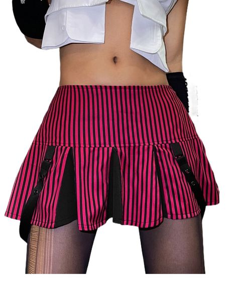 

striped pleated skirt f7bw#, Black