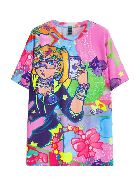 

x shana marie illustrations drop shoulder figure & star print tee 8705#, White