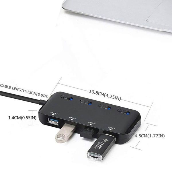 Hub Mini USB/Type-C 3.0 Hub 4 porte Laptop PC Computer Interfaccia di alimentazione USB portatile Adattatore splitter HabUSB