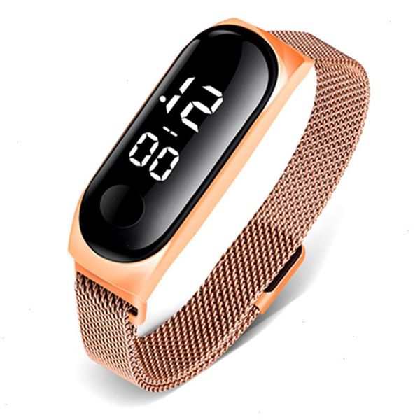 

women digital rose gold watch brand led electronic ladies wristwatches for saat montre femme, Slivery;brown